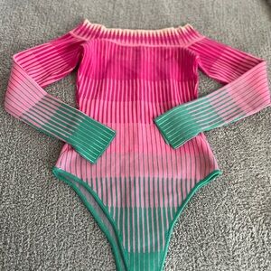 Fashion Nova Ombre Ribbed Bodysuit with Off-the-Shoulder Design